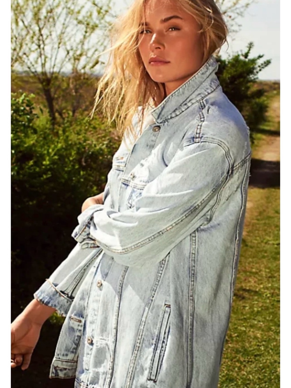 We The Free Dest Long Lean Light Wash Oversized Denim Jacket